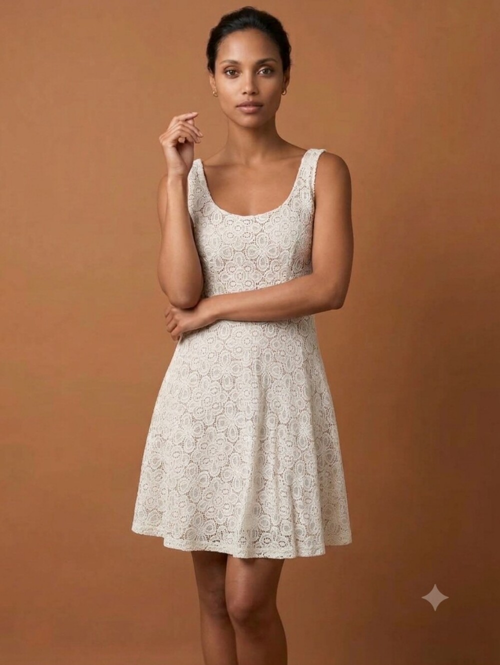 Le Chateau White Lace Overlay Fit & Flare A-line Romantic Cocktail Mini Dress M